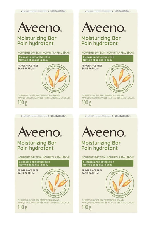 Aveeno Gentle Moisturizing Bar Facial Cleanser with Nourishing Oat for Dry Skin, Fragrance-free, Dye-Free, & Soap-Free, 3.5 oz (Pack of 4)