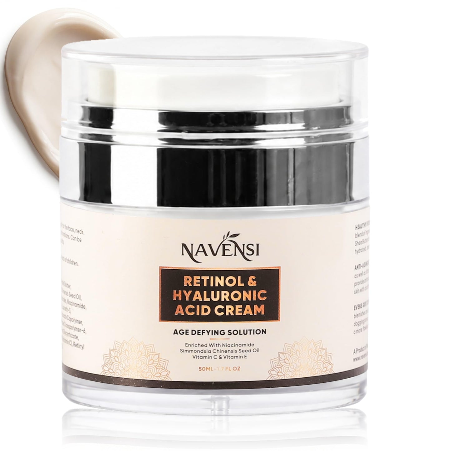 Navensi Retinol Face Cream 50ml | Anti Aging Moisturizer With Vitamin C, Hyaluronic Acid & Collagen | Reduces Wrinkles, Fine Lines & Dark Spots | Deep Hydrating & Firming Night Cream