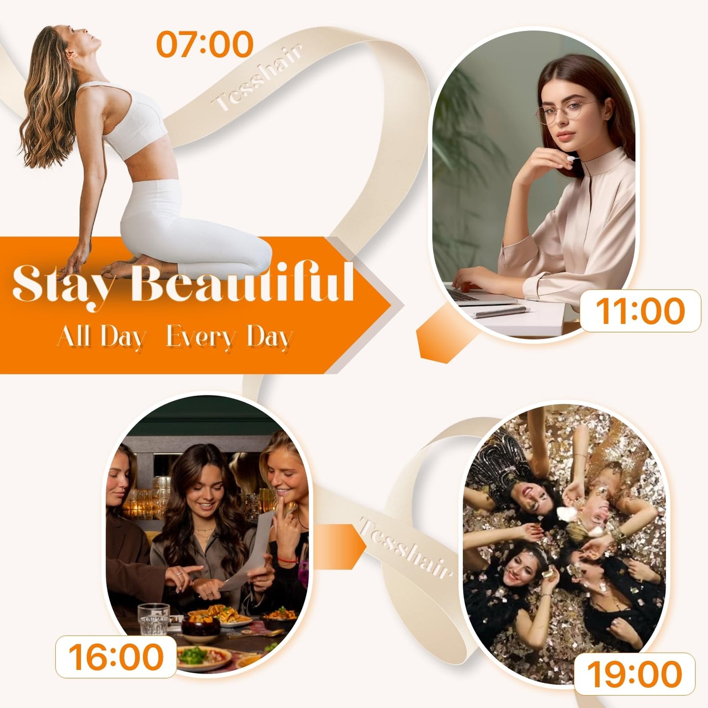TESSHAIR 6PCS Clip in Hair Extensions Real Human Hair Short Clip in Extensions for Women Short Straight Hairpieces to Add Volume and Highlights 16 Inch Light Brown