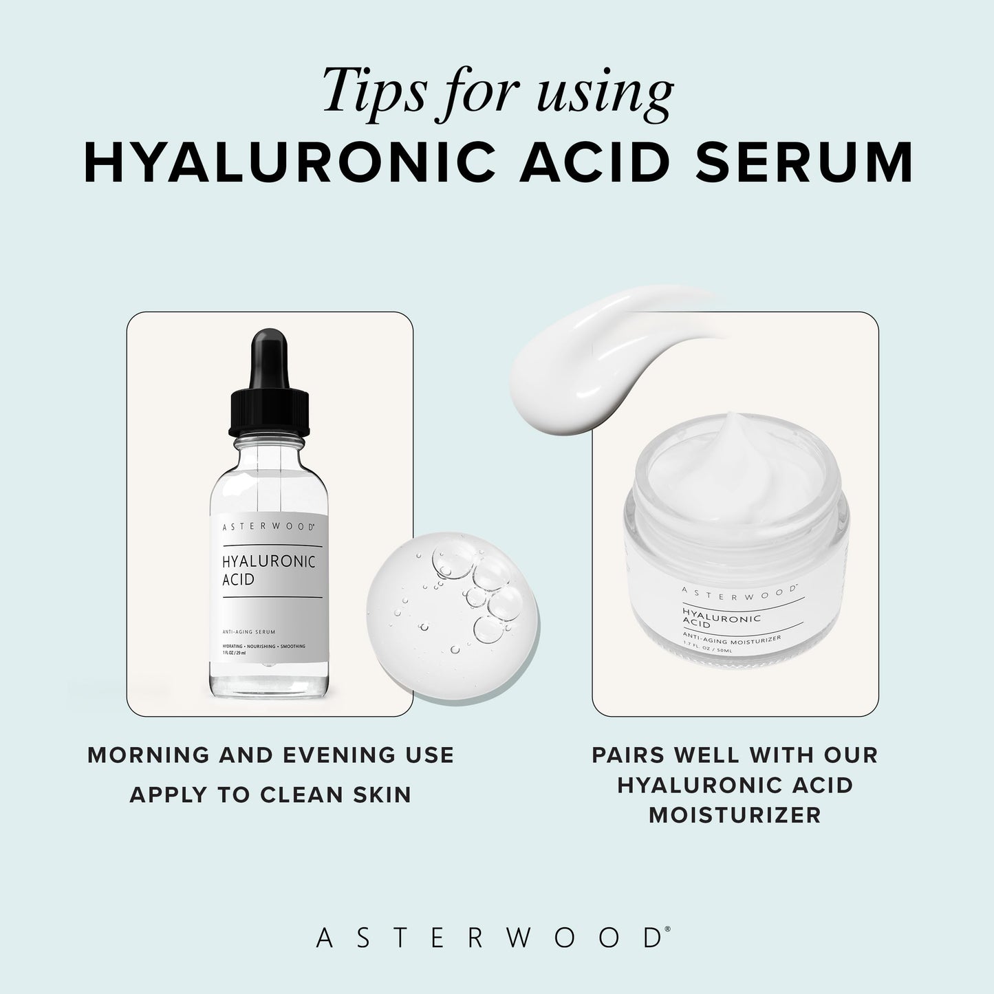 Asterwood Pure Hyaluronic Acid Serum for Face - Plumping, Anti-Aging, Hydrating - Fragrance-Free - 2 Fl Oz