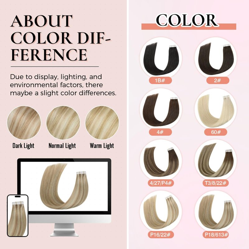 MEI YUAN LIN tape hair extensions real human hair 16 Inch Color 18 Ash Blonde and 613 Light Blonde Invisible Tape Ins PU weft 50Grams 20Pcs Silky Straight