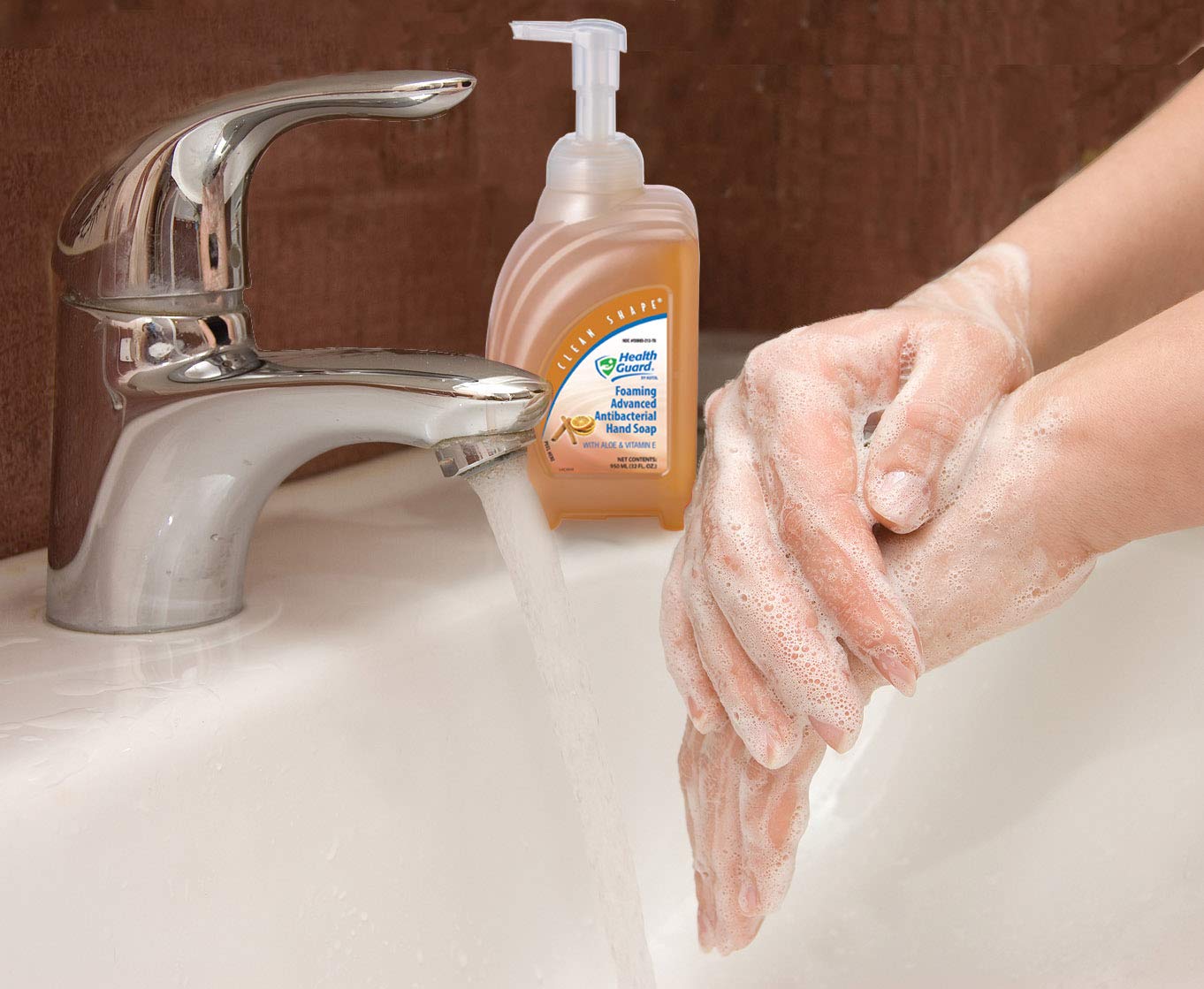 Health Guard 21314 Foaming Advanced Antibacterial Hand Soap, 950 mL Clean Shape Pump Bottle, Amber with Citrus Spice Scent (Pack of 4)