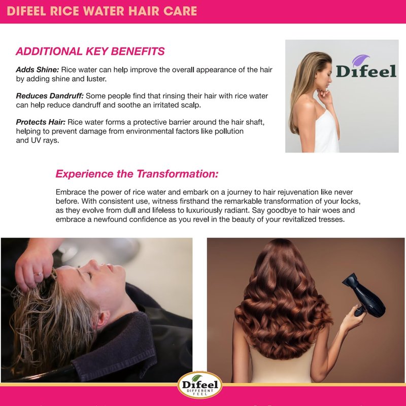Difeel Rice Water Shampoo 33.8 oz. - Strengthening Sulfate Free Shampoo for All Hair Types