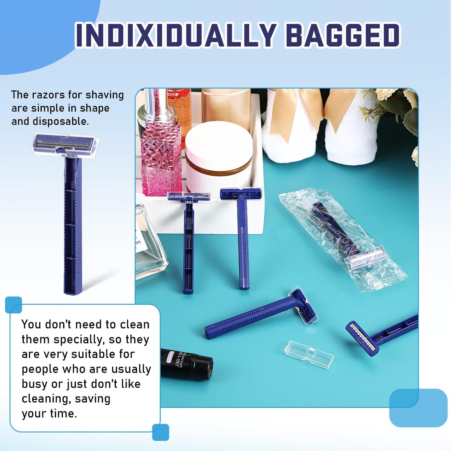 Chumia Twin Blade Razors for Men Stainless Steel Disposable Razors Men Bulk Plastic Shavers Multipurpose Portable Manual Disposable Shavers for Bathing Hotel Travel(195 Pieces)