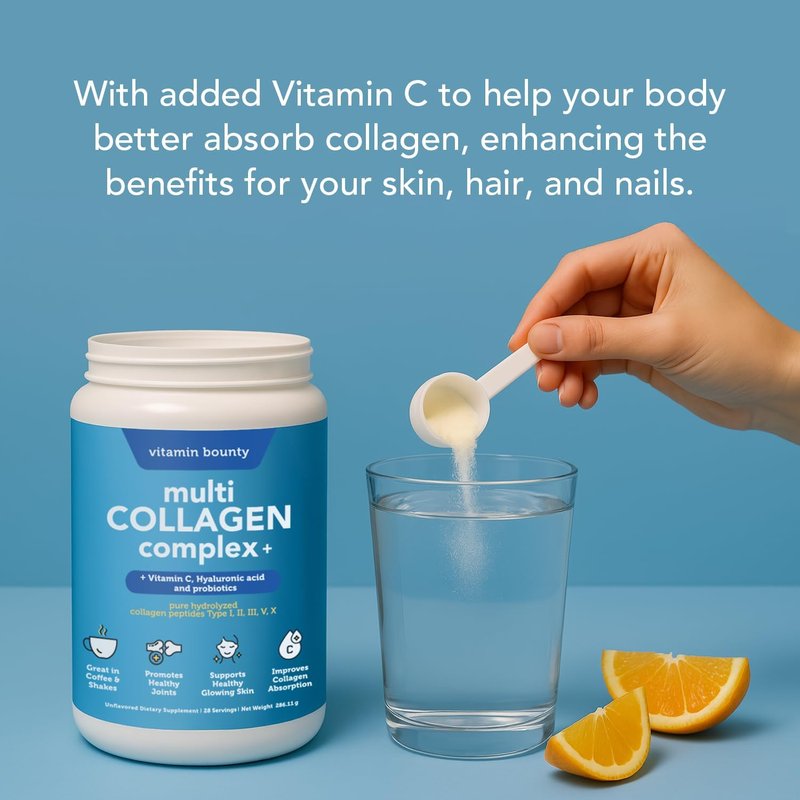 Multi Collagen Peptides Powder for Men & Women | 5 Types Hydrolyzed Collagen Protein with Probiotics & Vitamin C - 28 Servings