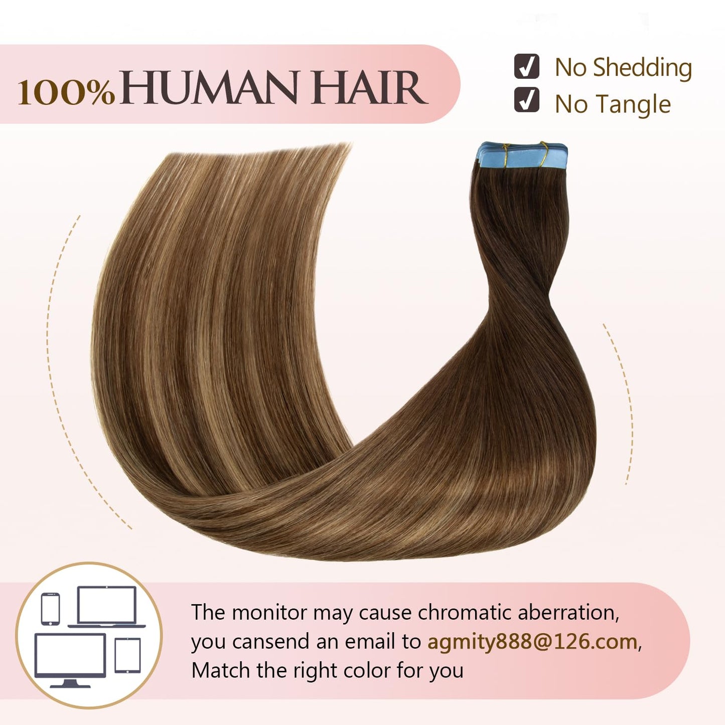 Tape in Hair Extensions Human Hair, 14 Inch 20pcs 40g, Remy Seamless Hair Extensions, Natural Blend for Date Night & Graduation, Can Be Curled & Styled (#T4-P27-4)