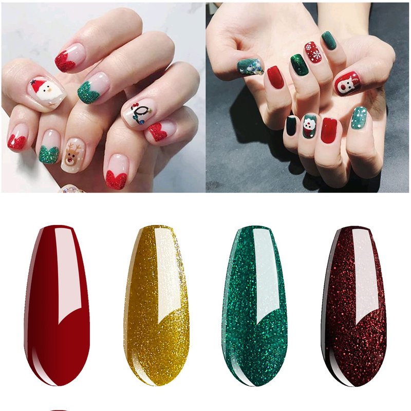 Vishine Christmas Collection Gel Nail Polish Set - Winter Glitter Series 6 Colors Nail Art Set, UV LED Soak Off Gel, 8ml