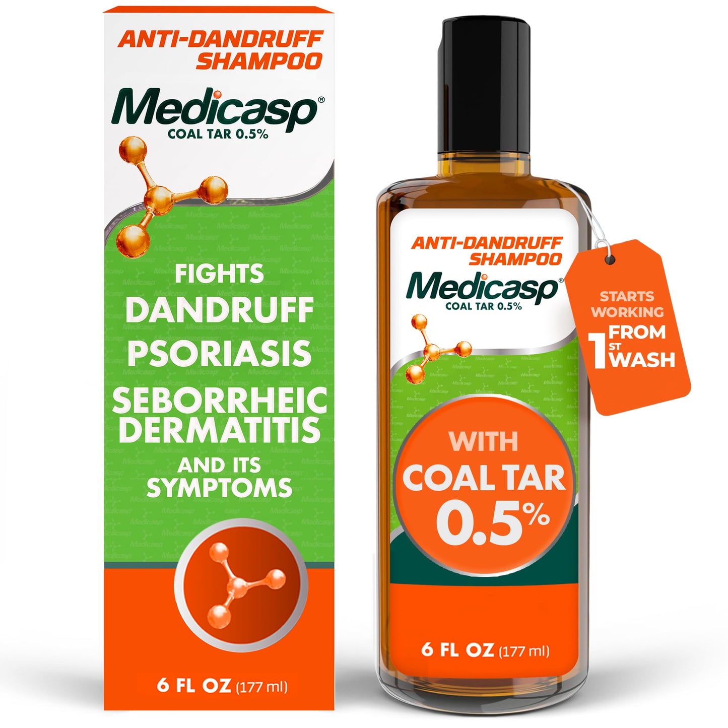 Medicasp Coal Tar Anti-Dandruff Shampoo, Flakes Shampoo, 6 fl oz