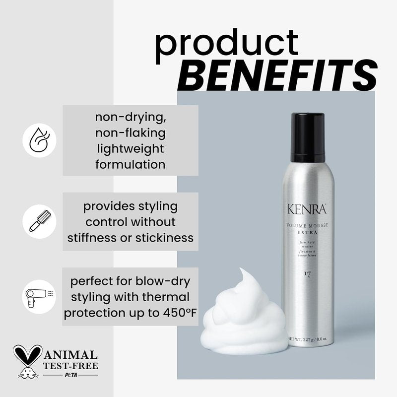 Kenra Volume Mousse Extra - Lightweight Hair Styling Foam for Volume & Hold | 10.1 oz