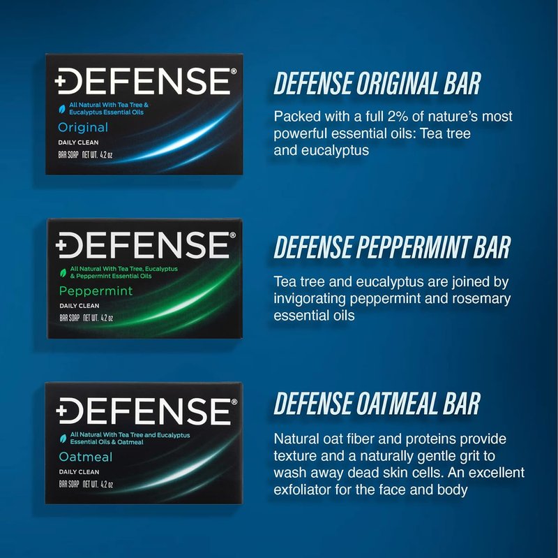 Defense Soap Variety Gift Set - All-Natural Bar Soap & Body Wash | Tea Tree, Peppermint, Oatmeal