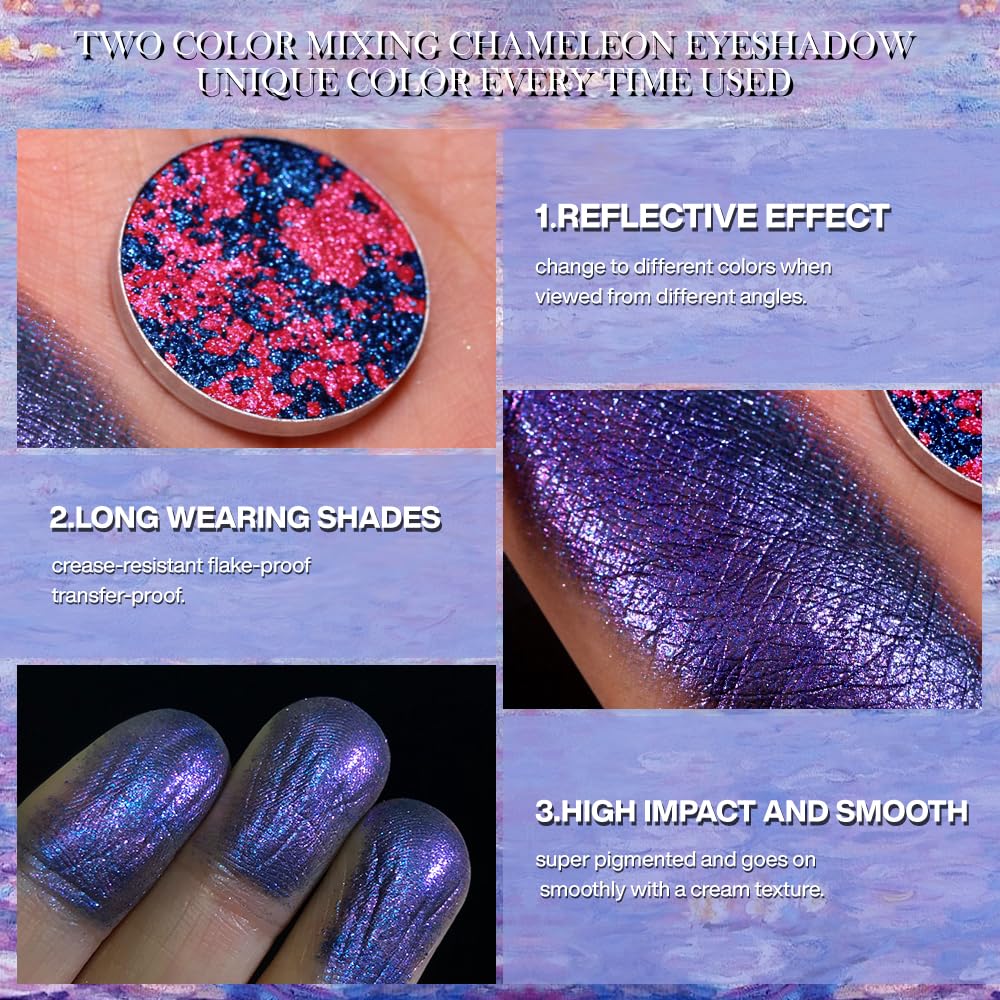 DE'LANCI Multichrome Glitter Eyeshadow, Chrome Purple Blue Eyeshadow Shimmery, Multi-Dimensional, Highly pigmented Blendable Sparkly Glitter Eye Shadow, Single Duo chrome Eye shadow, 02