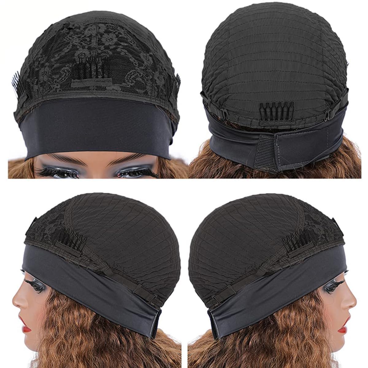 mmiQus Headband Wig Human Hair Water Wave None Lace Front Glueless Curly Wig With Pre-Attached Scarf For Black Women Put And Go Wig Natural Beginner-Friendly 14 Inch