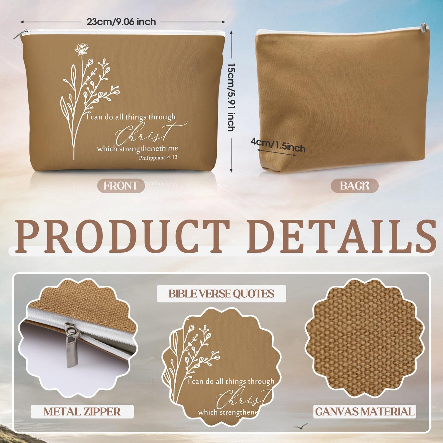 Reginary 20 Set Christian Inspirational Gifts for Women Bulk 20 Religious Canvas Makeup Bag 20 Bible Verse Compact Mirror Motivational Church Scripture Gifts for Ladies(Neutral Colors,Aesthetic Style)