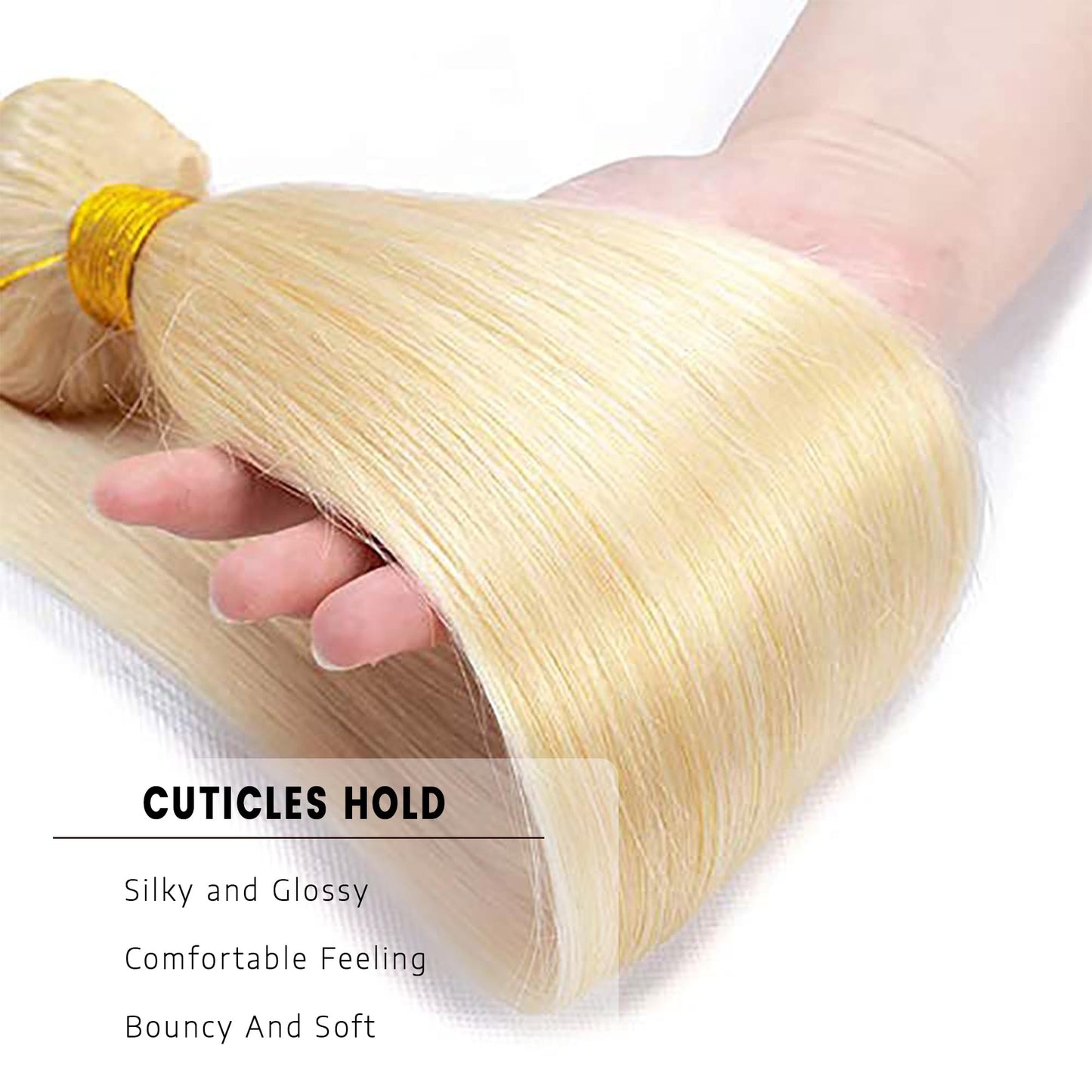 Blonde Straight Human Hair Bundles #613 Honey Blonde (14 16 18 Inch) Unprocessed Virgin Human Hair Extensions 3 Bundles 300g Total Double Weft for Black Women