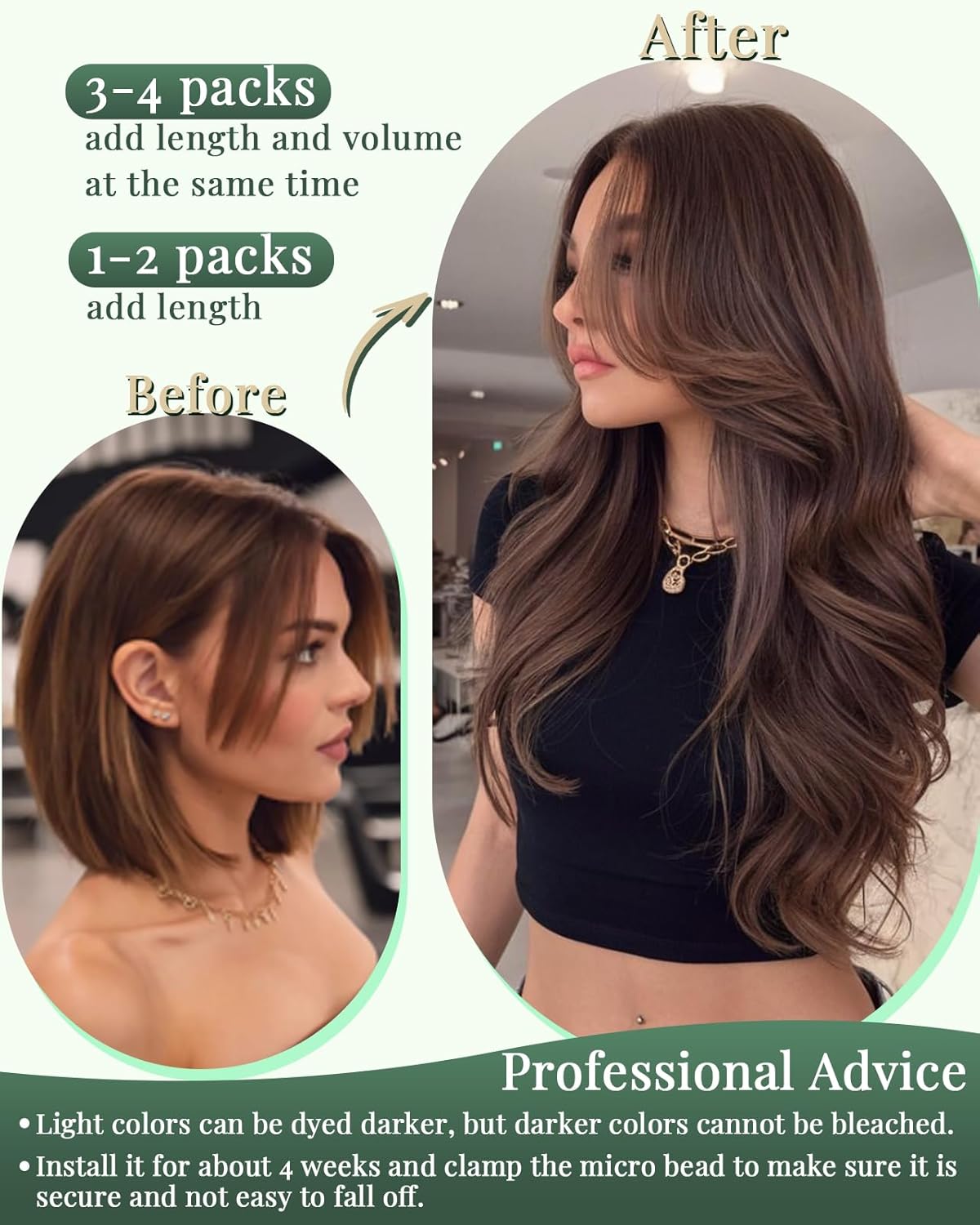 Microlink Hair Extensions - Darkest Brown Human Hair, No Heat No Glue, 16 Inch 50G 50S