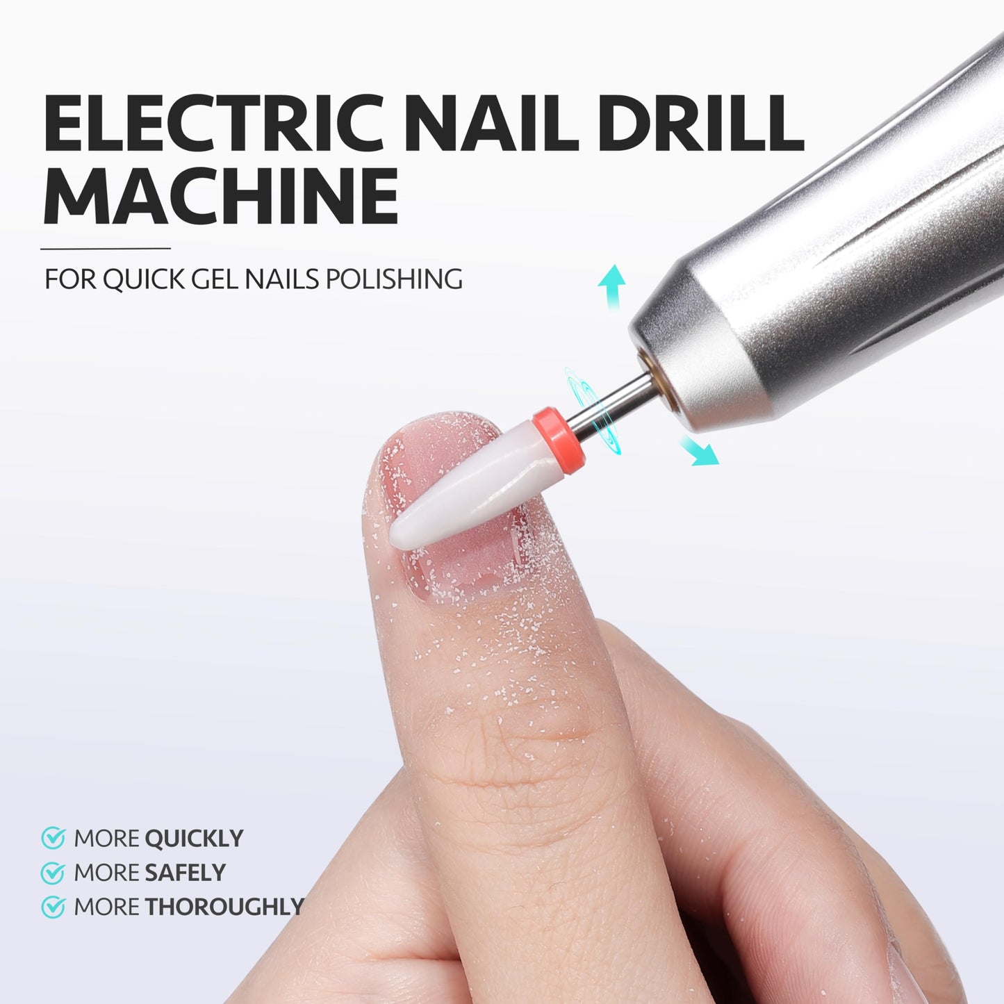 GAOY Electric Nail Drill, USB Electric Nail File for Acrylic and Gel, Portable Efile with Drill Bits, Manicure Pedicure Tools for Home Salon, Silver, Aluminum Lightweight