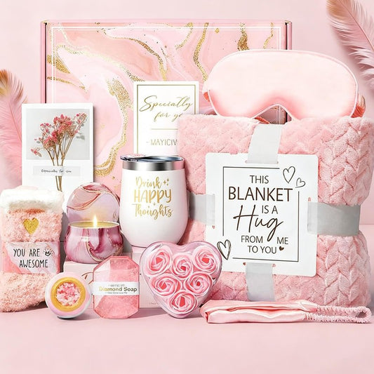 Luxury Pink Birthday Gift Box for Best Friend Birthday Gifts for Women, Cute Aesthetic Present Set for Daughter, Sister, Girlfriend, Wife Unique Gifts for Women Set 11pcs