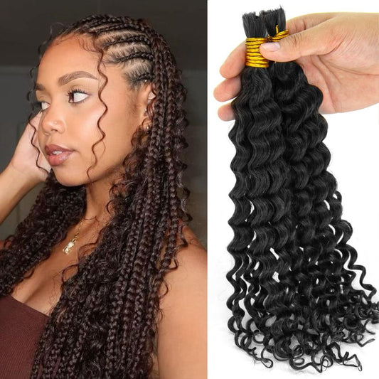 Topnormantic Human Braiding Hair for Boho Braids, 12A Boho Hair for Braiding Knotless Curly Natural Black 18 Inch 100g Unprocessed Brazilian Virgin Human Hair Bulk Tangle-Free Deep Wave Bohemian Braid
