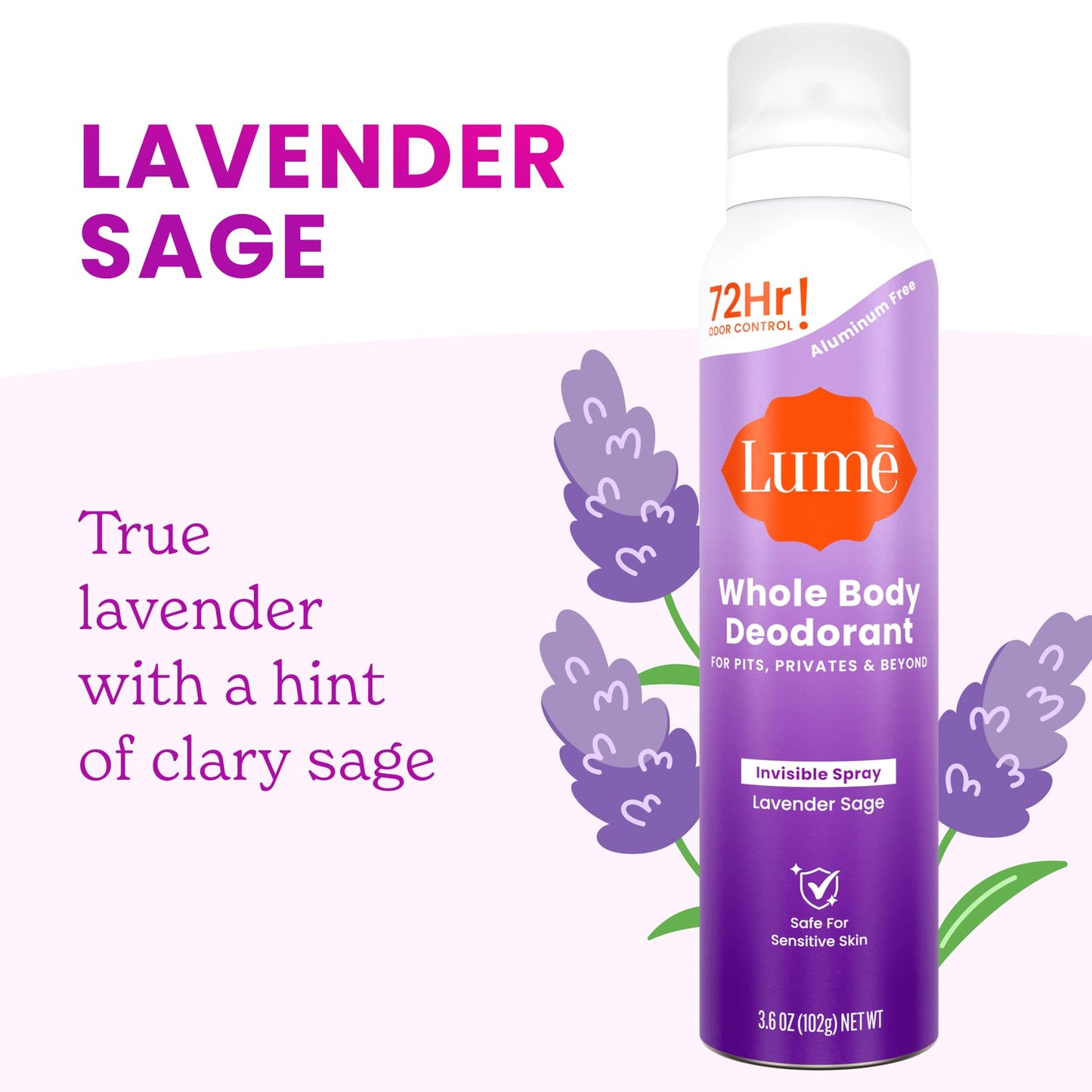 Lume Whole Body Deodorant Spray Aluminum Free - 3.6 oz (Lavender Sage)