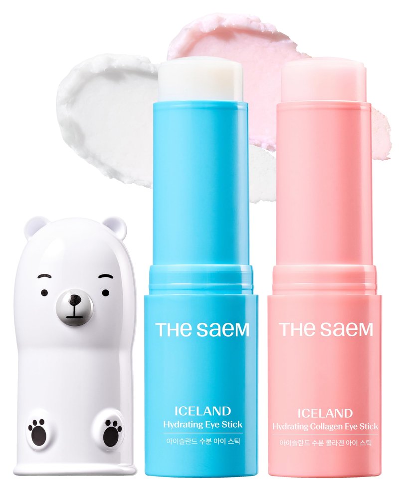 THESAEM Iceland Hydrating Eye Stick Bundle - 2 Pack (Hydrating + Collagen) 0.38 oz each - Cooling Balm for Dark Circles, Puffiness & Wrinkles - Under Eye Treatment with Niacinamide & Collagen