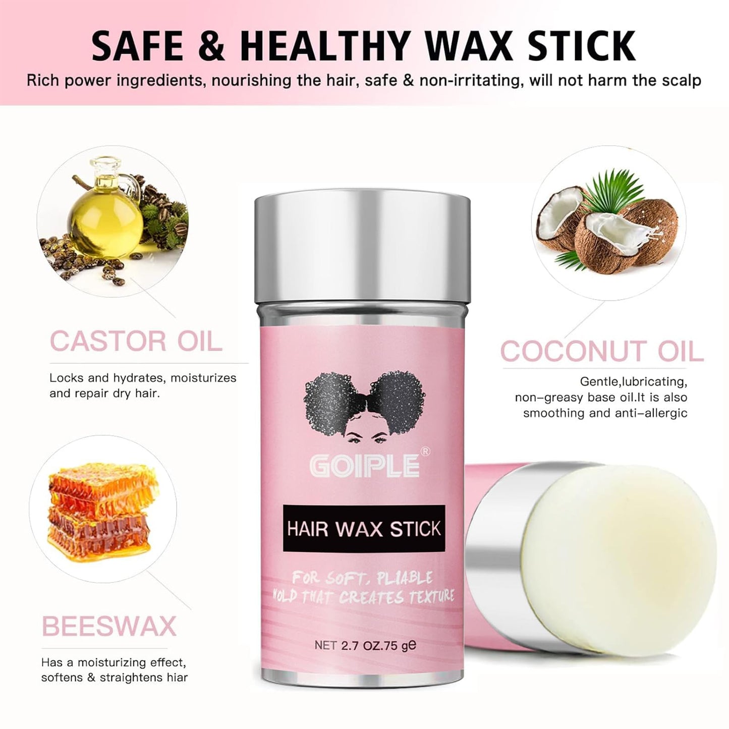 Goiple Wax Stick for Hair, Hair Pomade Stick, Long-Lasting Styling Wax Stick Hair