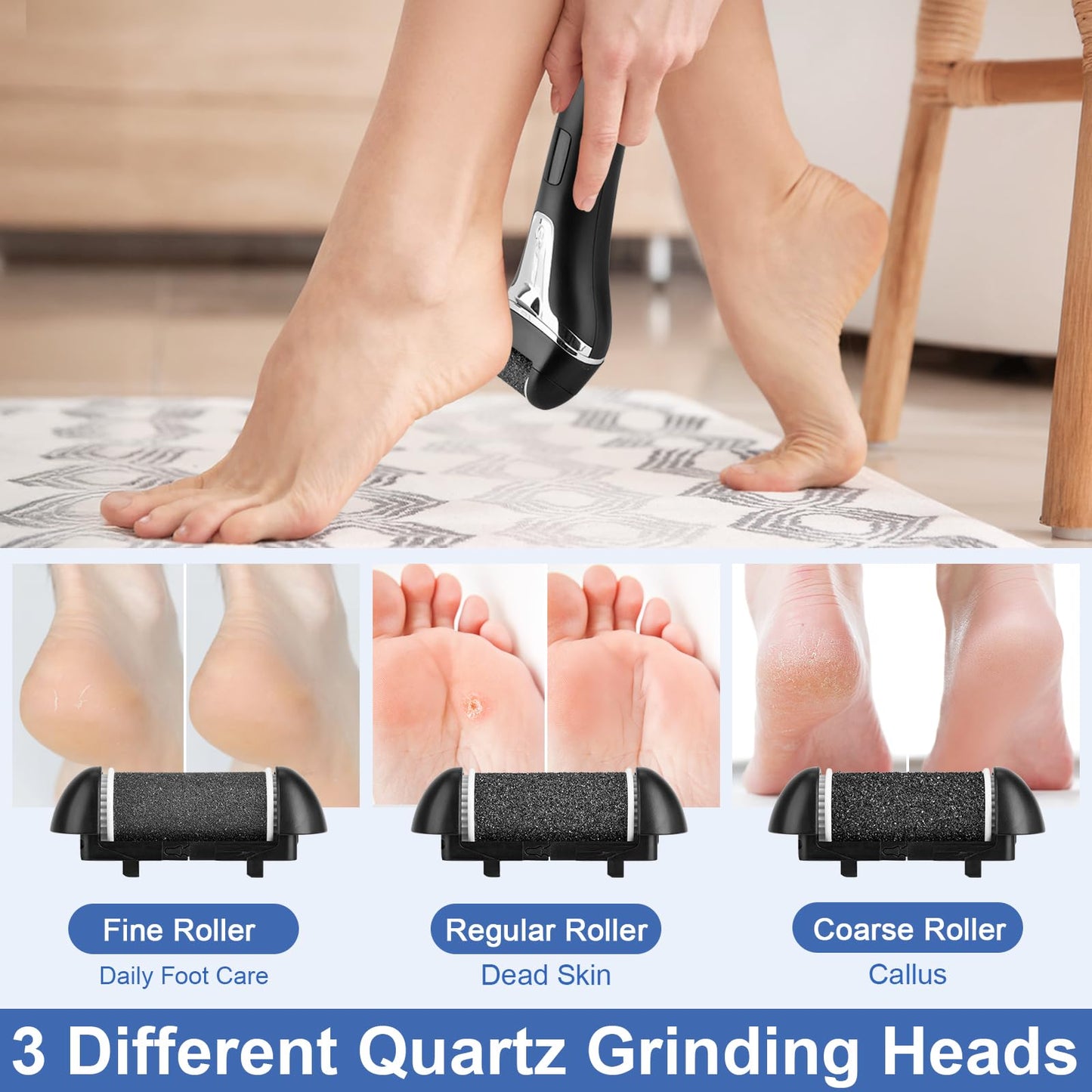 Electric Foot File Callus Remover for Feet - 9 pcs Roller Heads,2 Speed Foot Care Kit Waterproof Pedicure Tools,Rechargeable Foot Scrubber Pedicure kit for Dead Hard Cracked Dry Skin