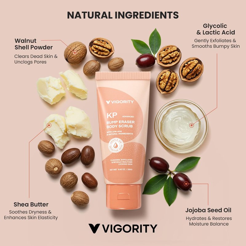 KP Bump Eraser Body Scrub - Keratosis Pilaris Treatment for Strawberry Legs, Chicken Skin - Exfoliating Body Scrub for Women & Men