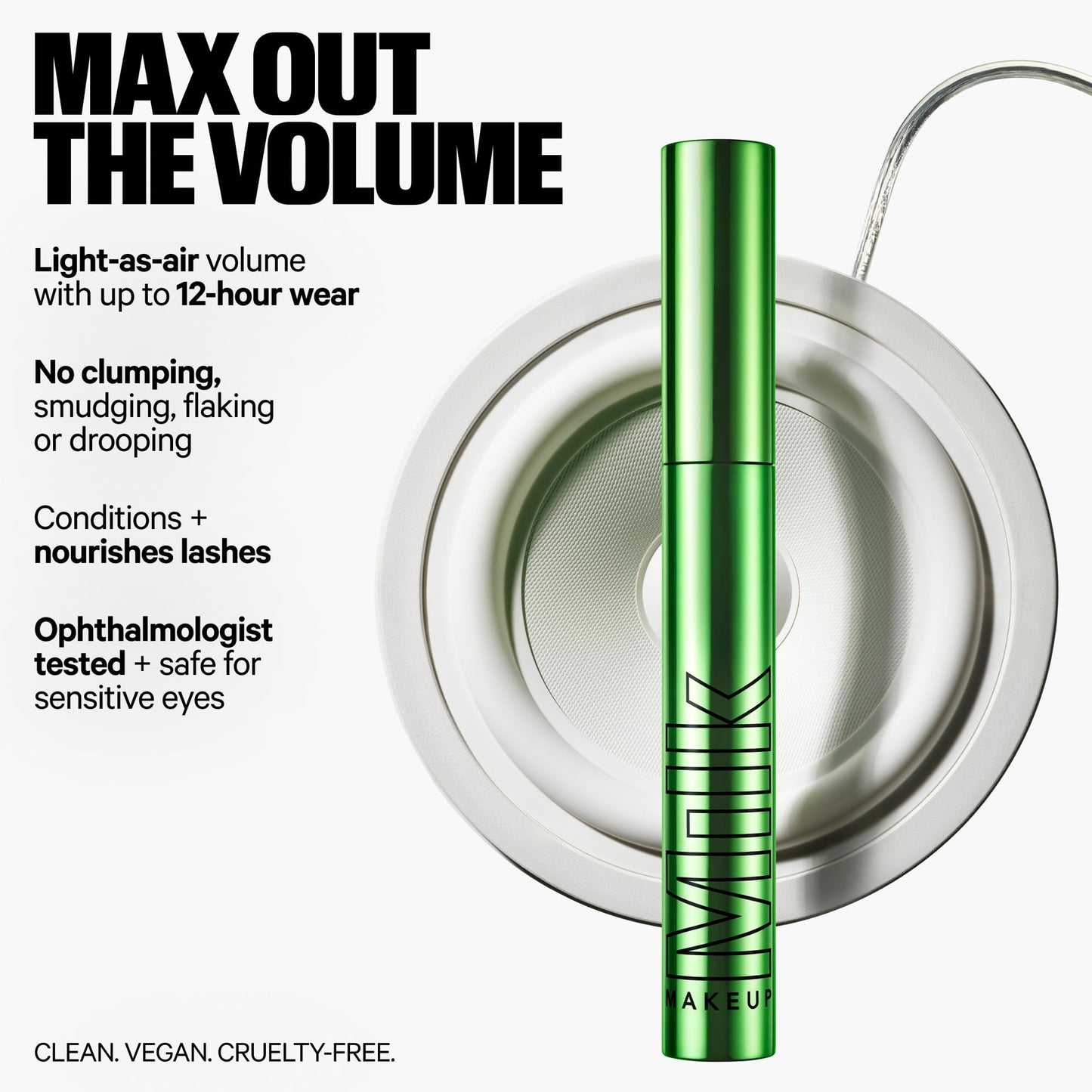 Milk Makeup KUSH Big Hit Volumizing Mascara – 12HR Clean High-Volume Mascara for Lifting, Lengthening + Defining Lashes – Clump + Smudge-Free, Weightless + Safe for Sensitive Eyes – Black, 0.14 oz