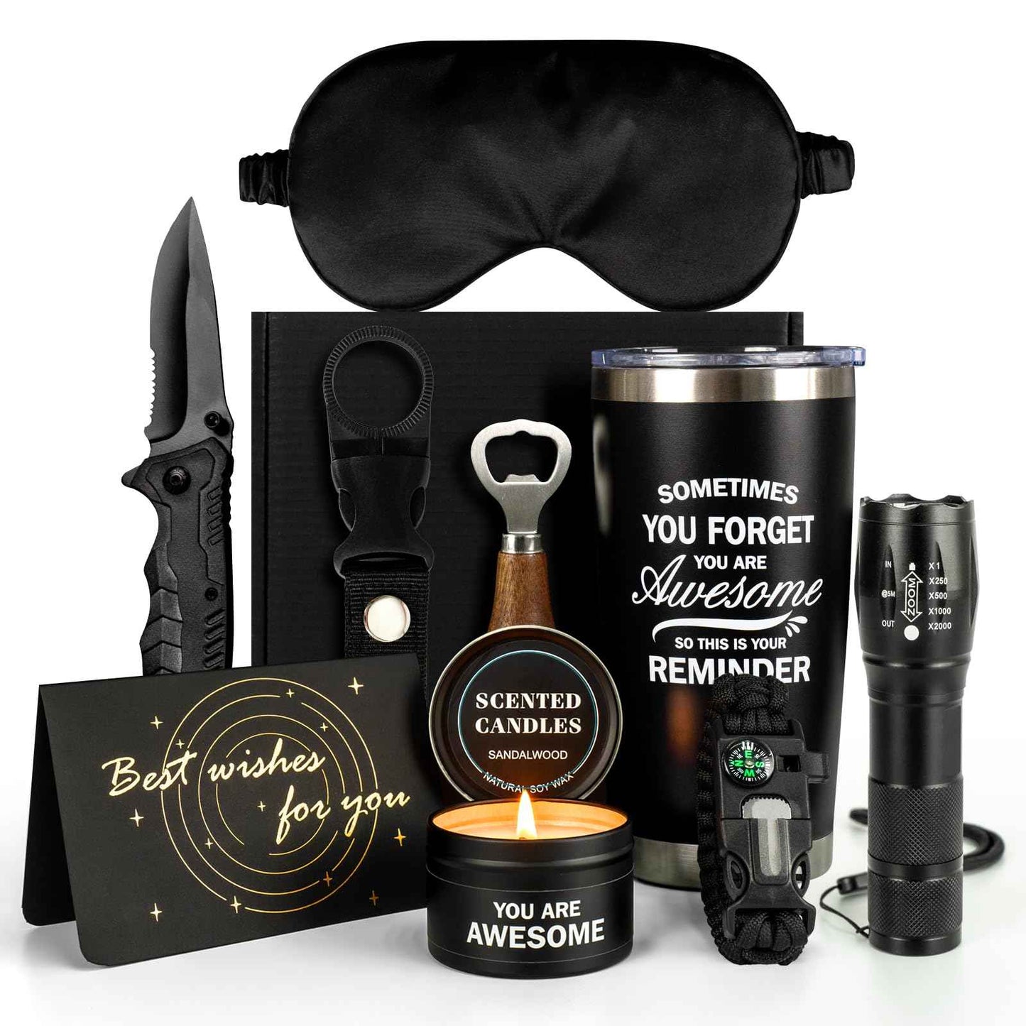 HN HAIINAA Birthday Gifts Baskets for Men, Cool Camping Gift Sets for Guys, Son, Brother, Boyfriend, Dad, Husband, Fathers Day Christmas Men Gifts Ideas