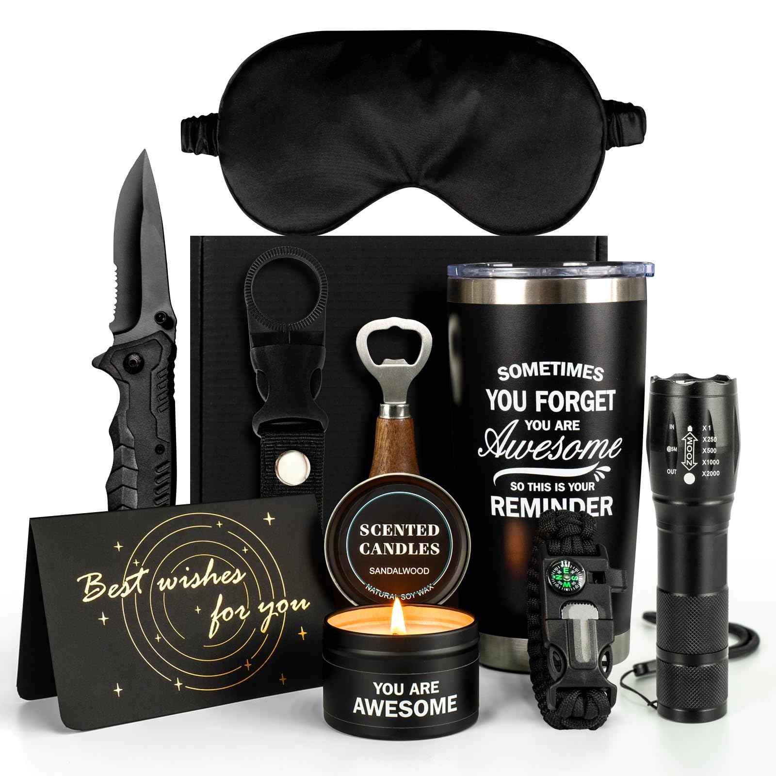 HN HAIINAA Birthday Gifts Baskets for Men, Cool Camping Gift Sets for Guys, Son, Brother, Boyfriend, Dad, Husband, Fathers Day Christmas Men Gifts Ideas