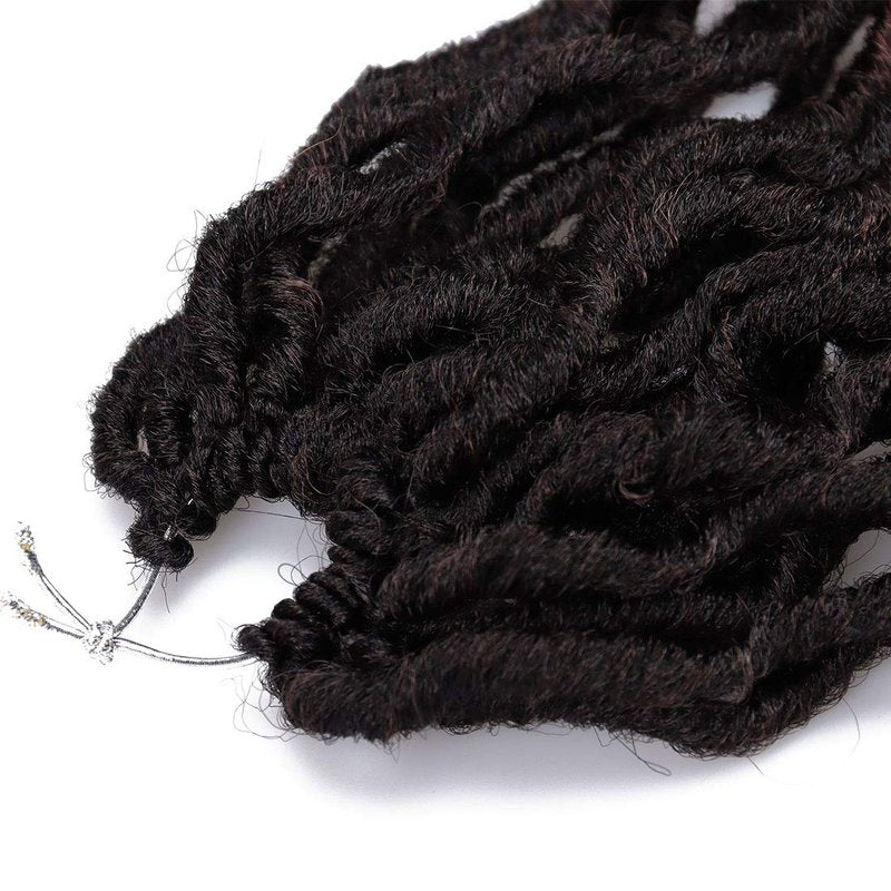18 Inch Goddess Faux locs Crochet Hair 6 Packs/Lot Soft Gypsy Locs Wavy Crochet Braids Dreadlocks 3Tone Curly Wavy Twist Braiding Hair Extensions African Roots Braid（# 1B/4/30#)