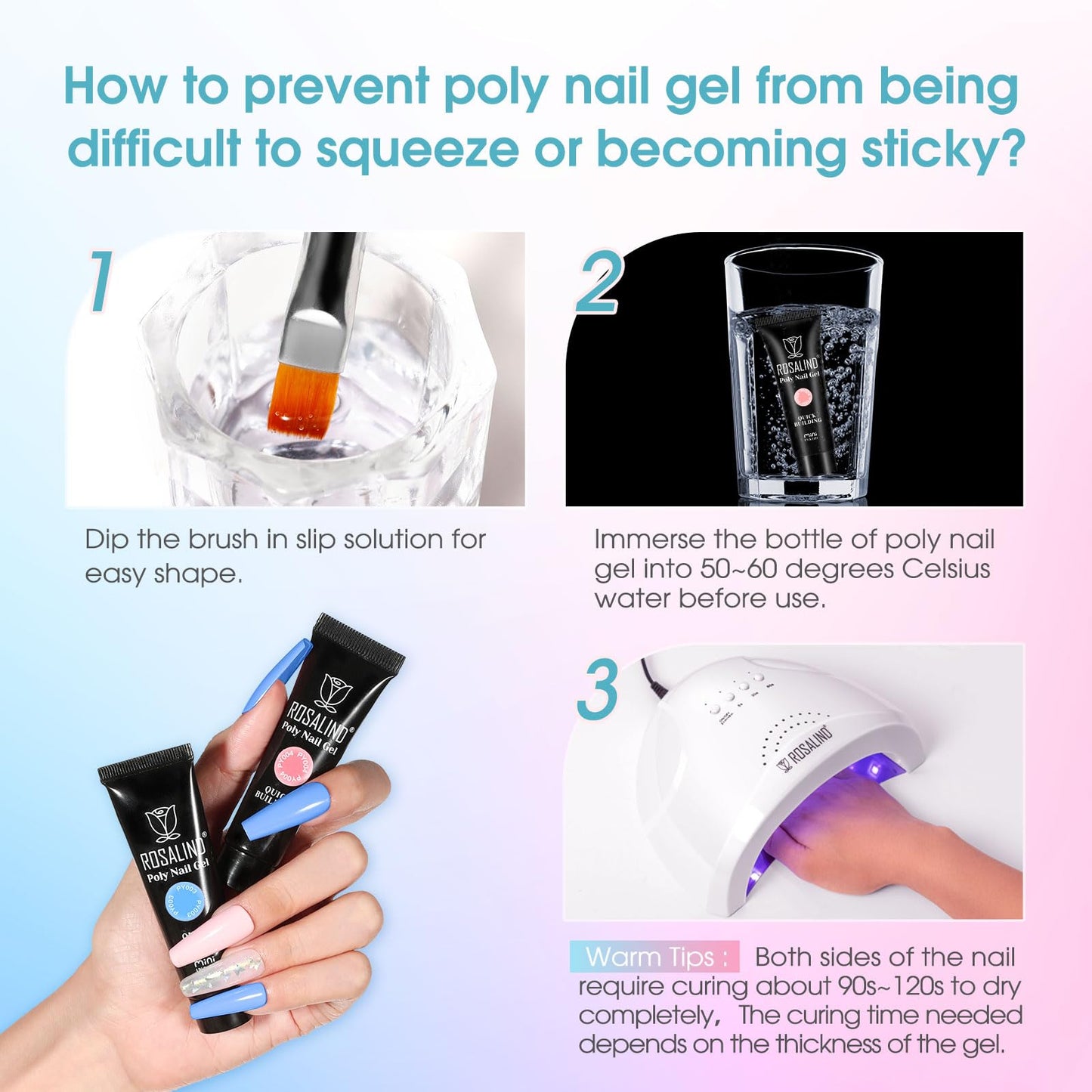 ROSALIND Neon Poly Nail Gel Kit with Drill -14 Colors Poly Extension Gel with U V Lamp Slip Solution and Electric Nail Drill Starter Kit, 0.34 oz/10 ml Nails Extension Set Home Salon DIY for