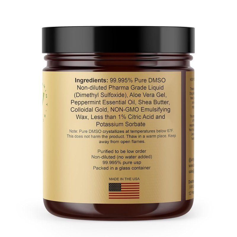 DMSO Cream with 24K Colloidal Gold - Joint Comfort & Mobility | 99.99% Pure | Aloe Vera & Shea Butter | Peppermint Scent - 7oz Jar