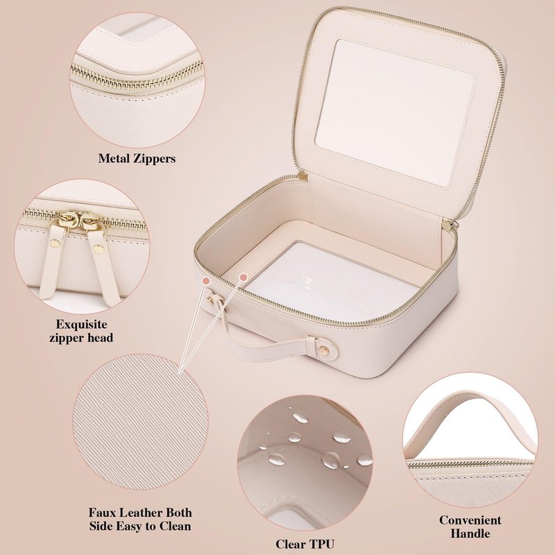 Pinkmik Clear Makeup Bag Waterproof Travel Case for Cosmetics and Toiletries Women's Purse Organizer and Clear Car Bag with Zipper (Beige, L+M+MINI)