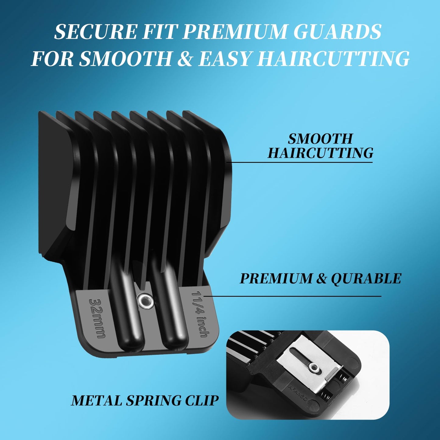 8 Premium Trimmer Guards Fits for BaBylissPRO Barberology Outlining Hair Trimmers (FX787) and LoPROFX Trimmers (FX726), Replacement Guards with Metal Spring Clip - From 1/32-5/4 inch with Organizer