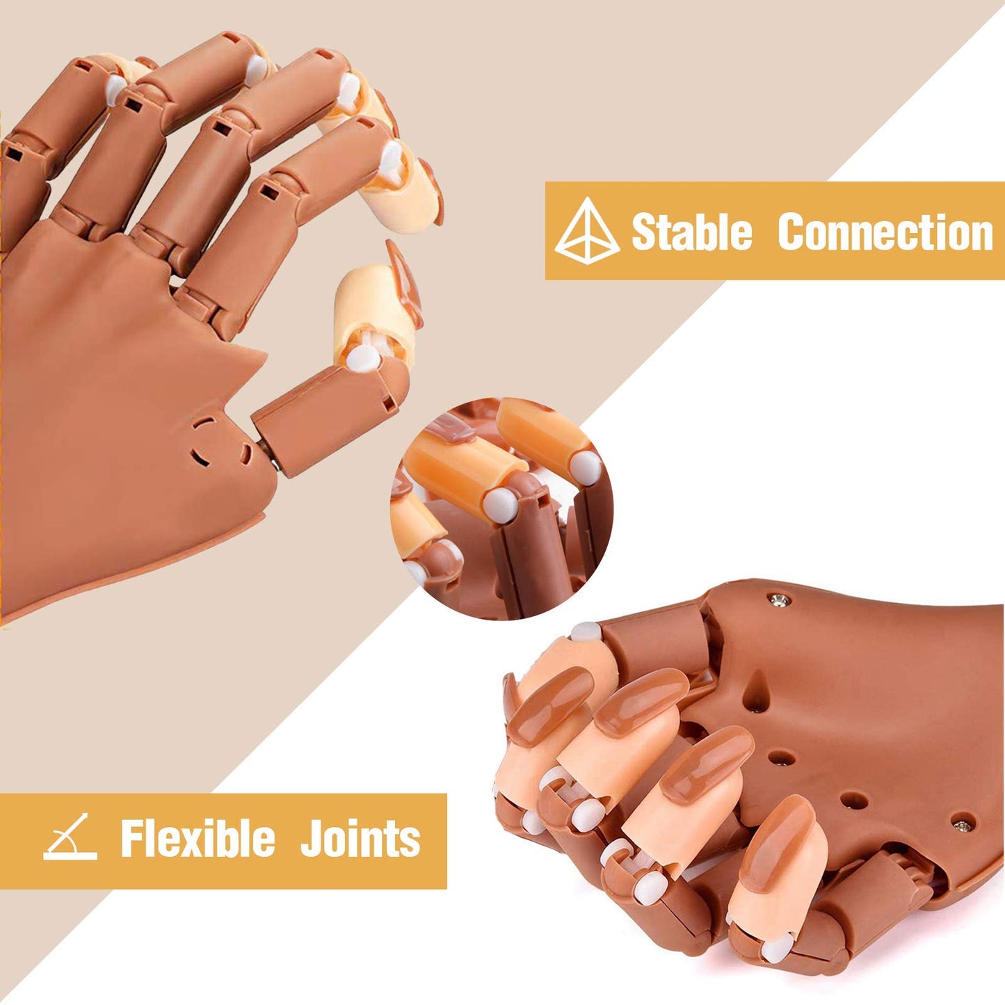 Upgrade Nails Don't Fall Off Easily Nail Trainning Train Practice Hand, Nail Display Manicure Supply, Flexible Movable False Fake Hands for Nail Manicure, Best Manicure DIY Print Practice Tool