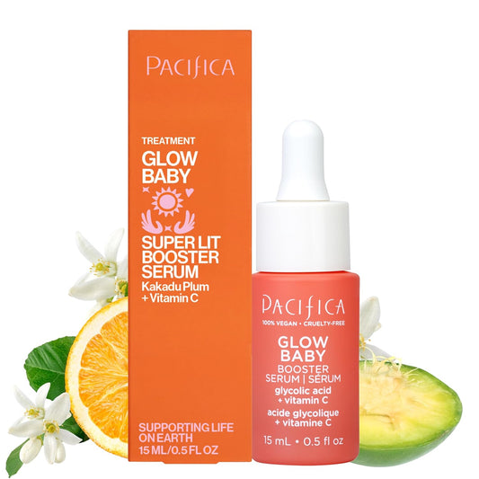 Pacifica Glow Baby Booster Mini Face Serum - Vitamin C & Glycolic Acid for Brightening Dull Skin | Fragrance-Free, Vegan, 0.5 Fl Oz