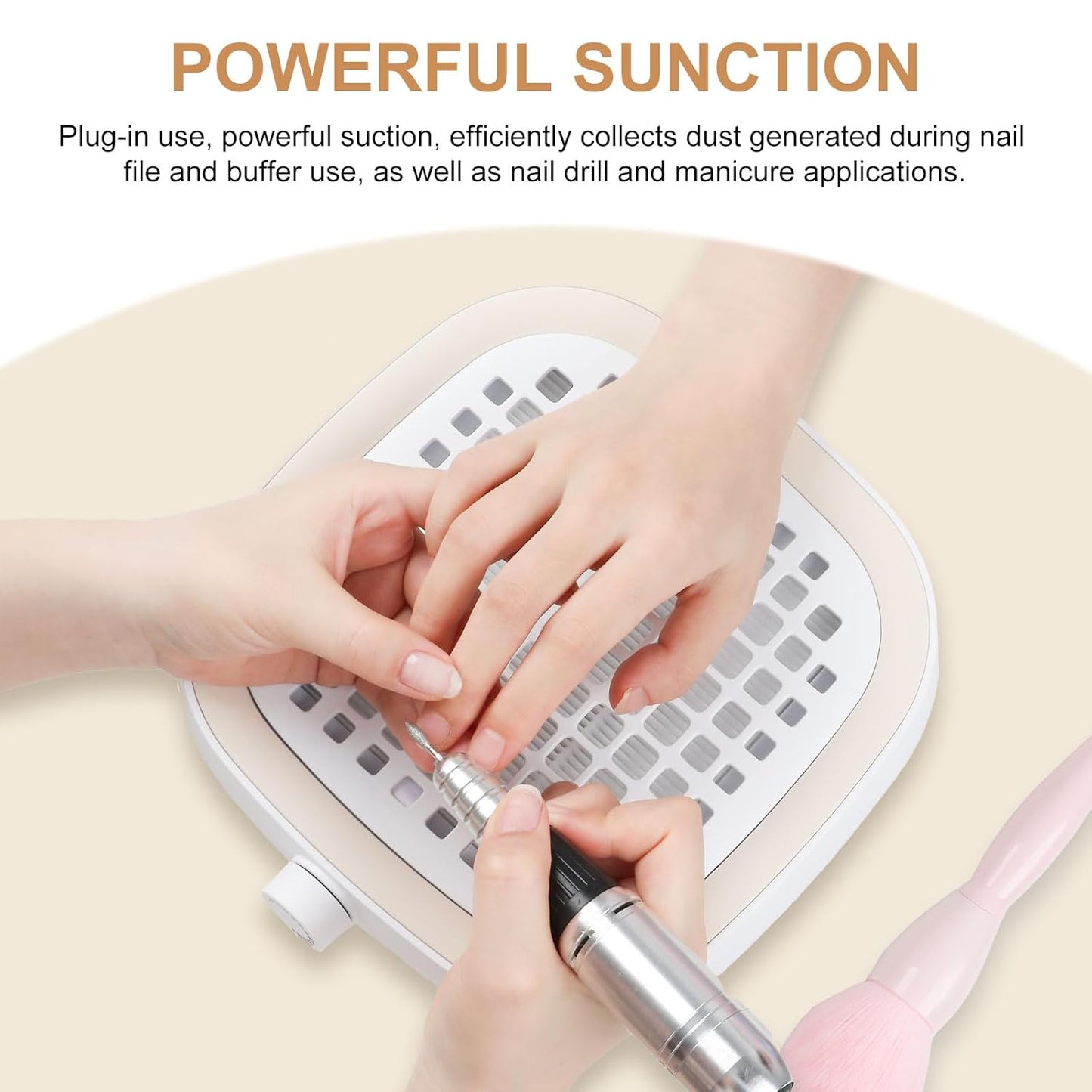 Nail Dust Collector with Reusable Filters - Powerful Vacuum Fan for Acrylic Nails, Salon & Home Use - Milk White