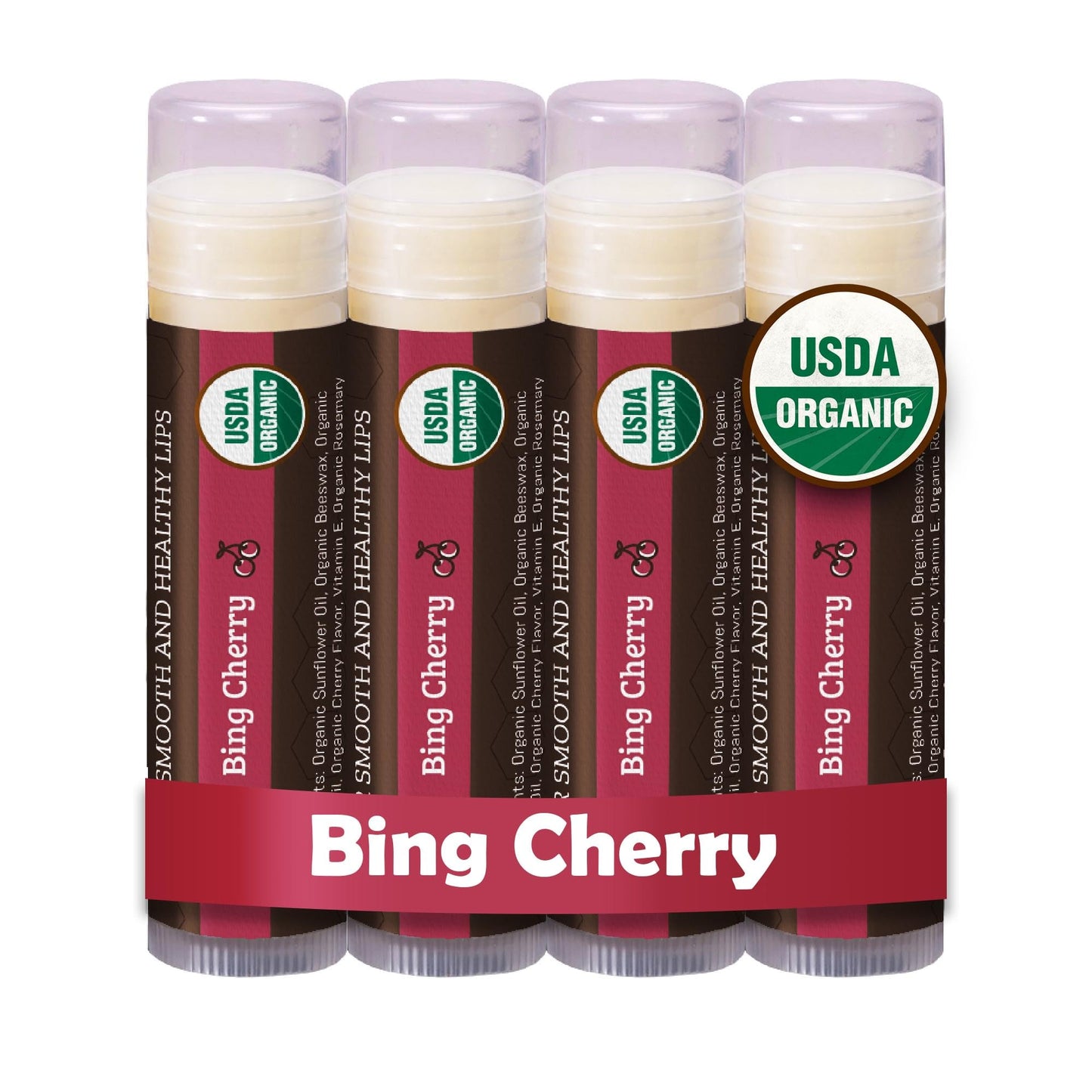 Earth's Daughter USDA Organic Cherry Lip Balm 4-Pack- Cherry Flavor - Beeswax, Coconut Oil, Vitamin E - Best Lip Repair Chapstick for Dry Cracked Lips.