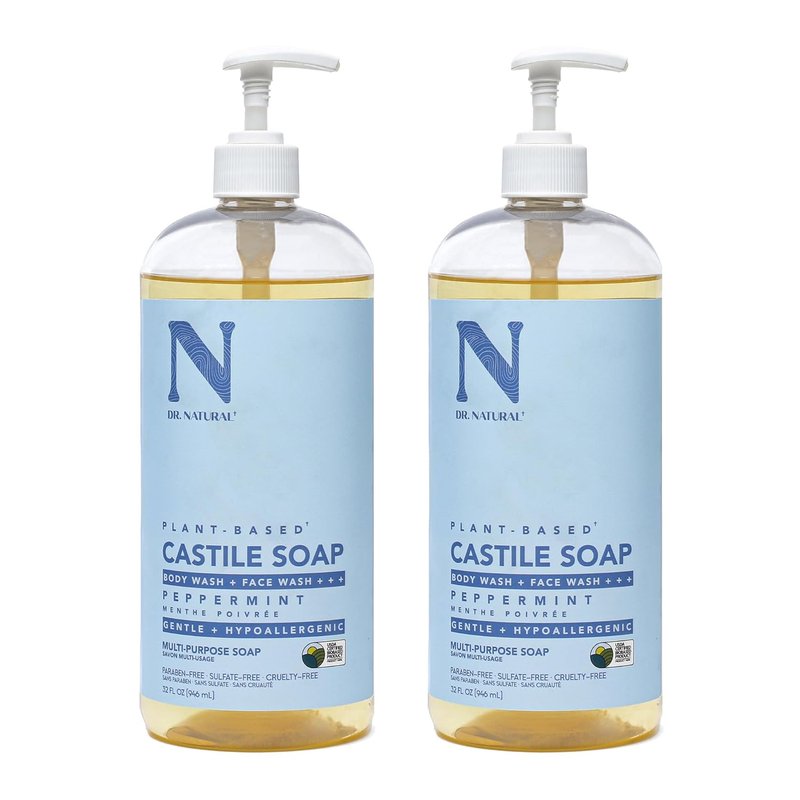 Dr. Natural Castile Liquid Soap - Peppermint Scent - 32 oz | Pack of 2