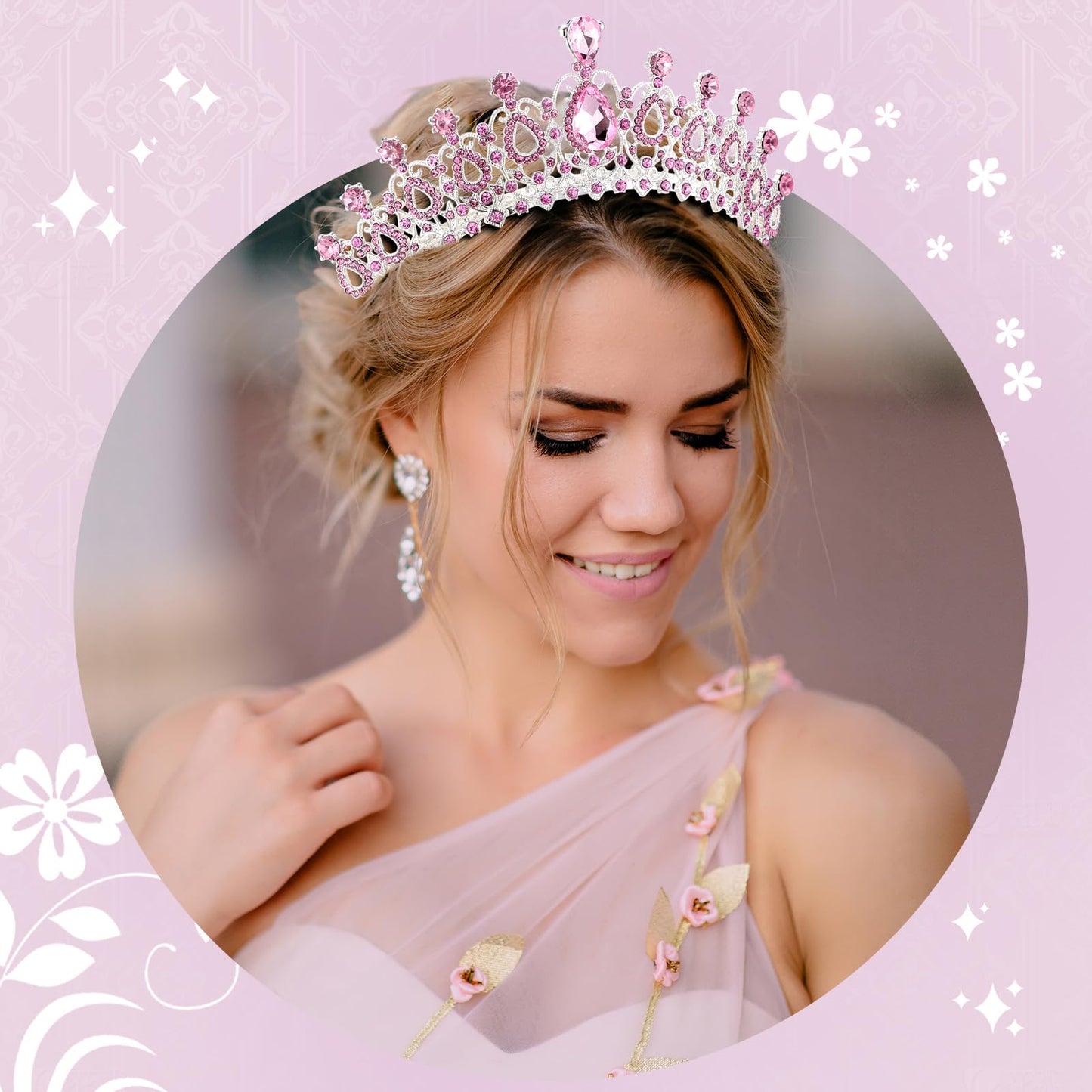 Loetere 12 Pcs Crystal Tiara and Princess Crown with Comb Crown Rhinestone Women Tiara Headpiece Queen Hair Accessories for Party Wedding Prom Halloween Cosplay Costume(Pink)