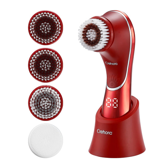 Facial Cleansing Brush, Electric Face Scrubber, Facial Cleansing Brush Rechargeable IPX-7 Waterproof Rotating Face Scrubber for Exfoliating, Massaging and Deep Cleansing with 4 Brush Heads