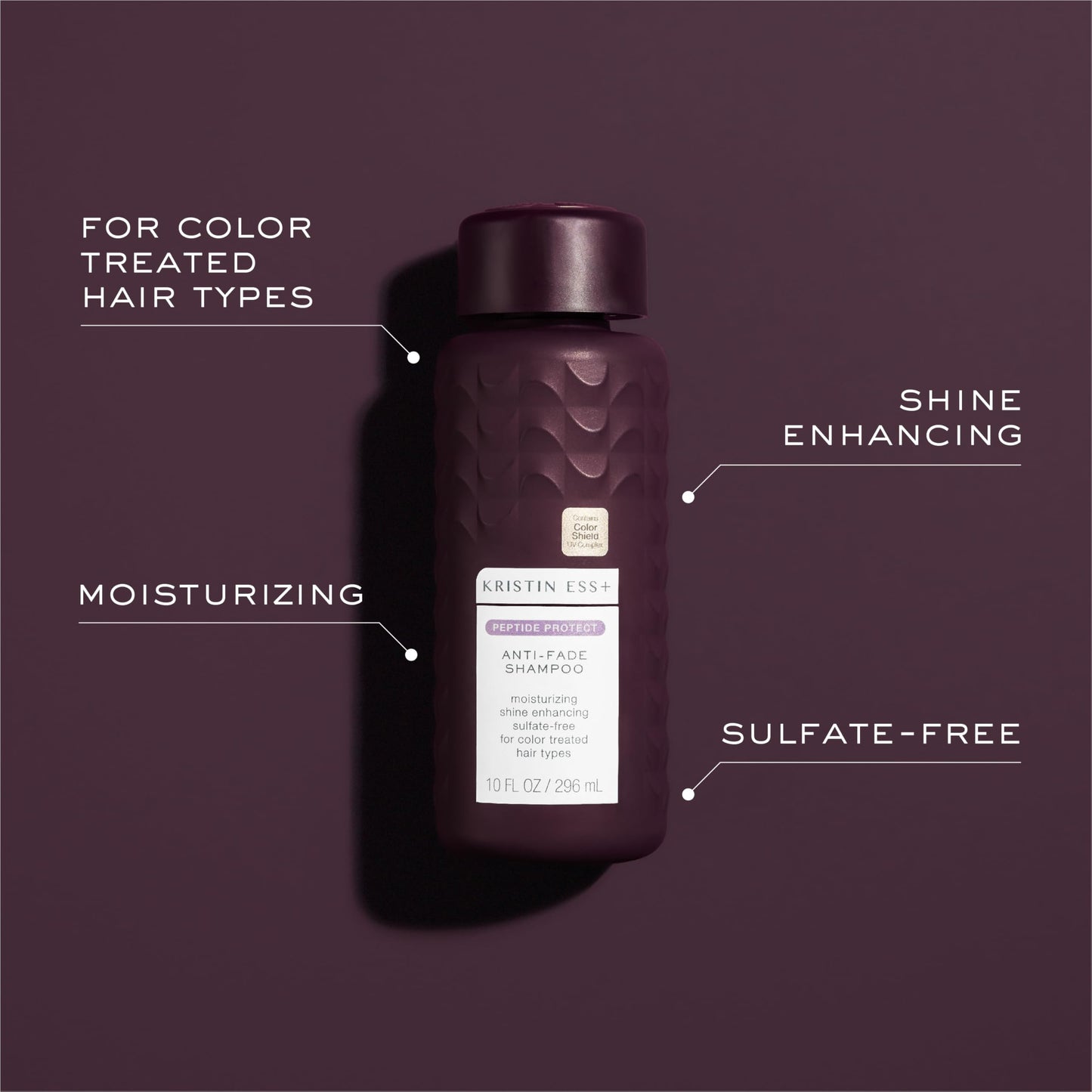 Kristin Ess+ Anti-Fade Moisturizing Shampoo with UV Color Shield & Peptide Technology for Prolonged Color Vibrancy - Sulfate Free, Paraben Free, Vegan, 10 fl oz