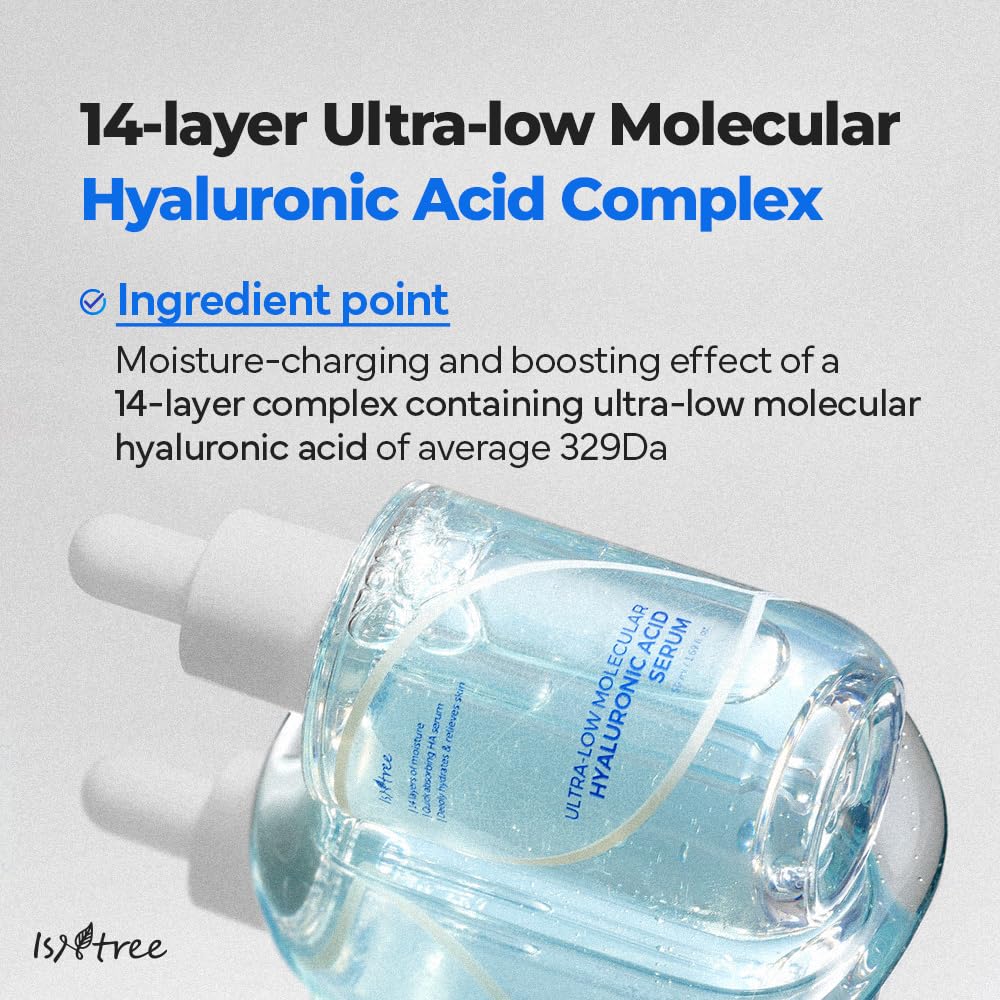 ISNTREE Ultra-Low Molecular Hyaluronic Acid Toner 300ml, 10.14 fl oz + Ultra-Low Molecular Hyaluronic Acid Serum 50ml, 1.69 fl oz