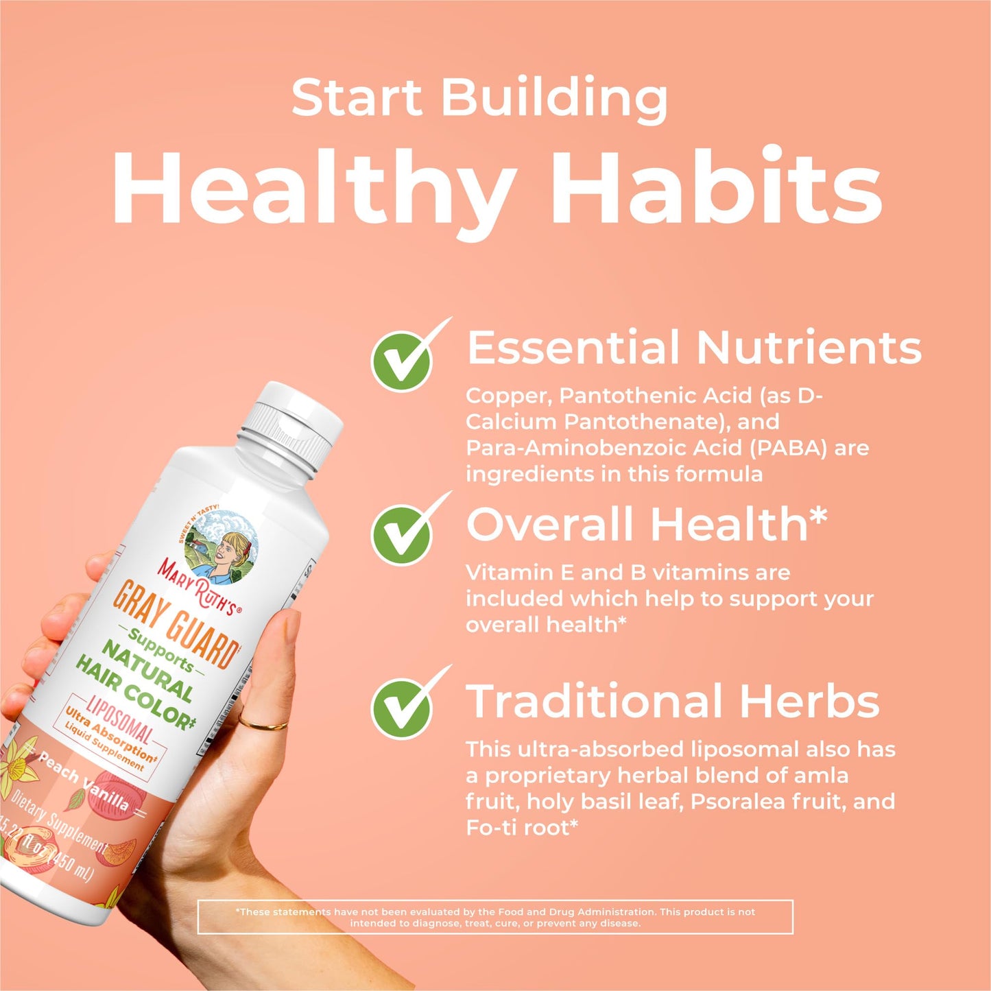 MARYRUTH'S Organics Gray Guard Liposomal, Supports Natural Hair Color, with Copper & Pantothenic Acid, Holy Basil & Traditional Herbs, Vitamin E & Vitamin B for Overall Health, Ages 18+, 15.22 Fl oz