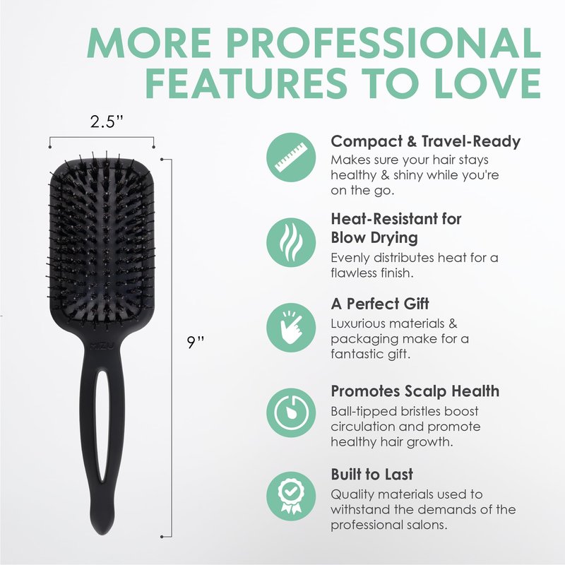 MINT Mizu Waterproof Boar Bristle Hair Brush for Women | Create Long-Lasting Shine | Premium Anti Breakage Detangling Paddle Wet Brush for Healthy Scalp & Hair Growth | Travel Hairbrush for Women