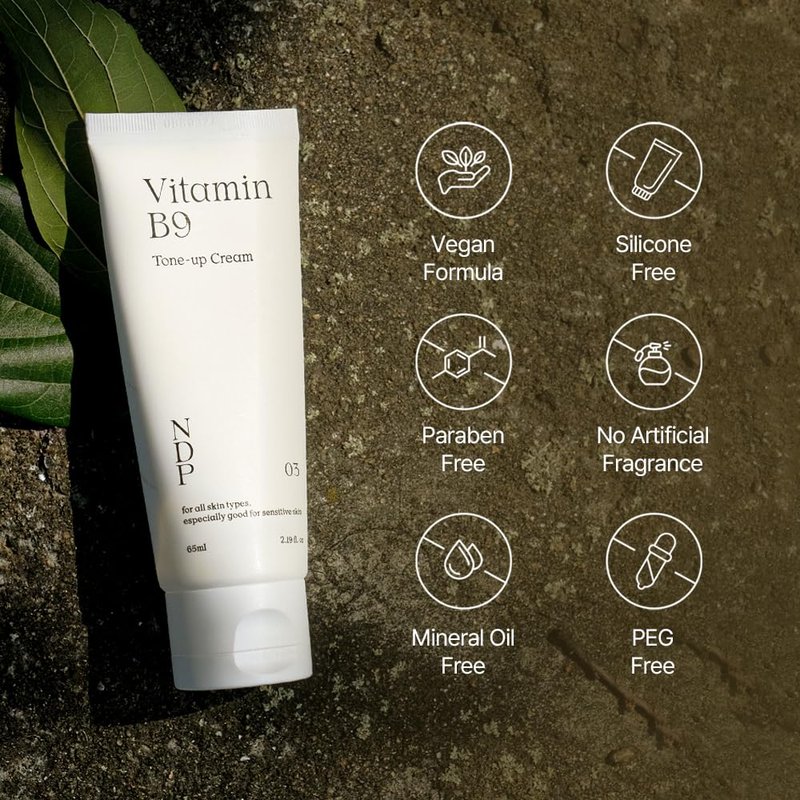 NDP Vitamin B9 Tone-up Cream, Silicone Free Face Primer for Pore Minimizing, 95% Pure Cica Extract, Breathable Skin Formula, Glass Skin & Lightweight, V-Cream Clean K-Beauty (65ml / 2.19 Fl Oz)