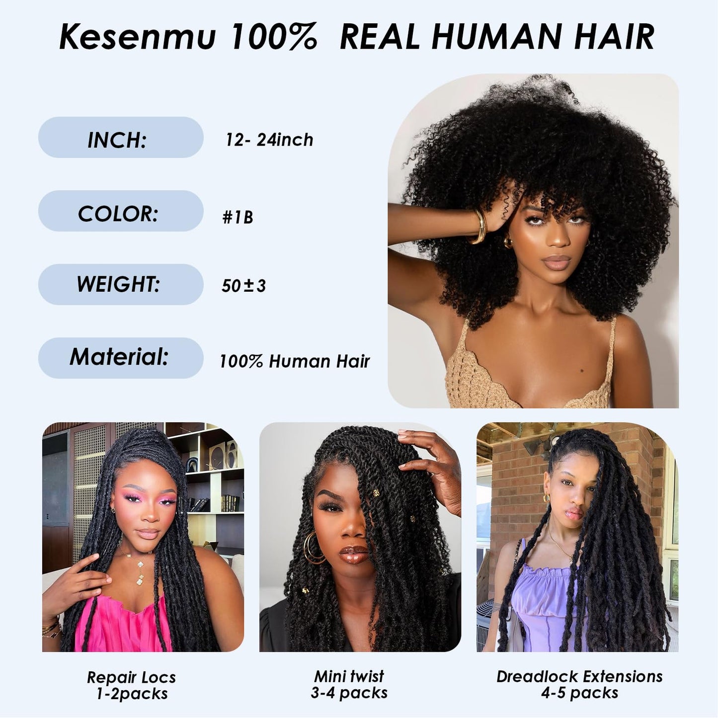 Afro Kinkys Bulk Human Hair,16 Inch 50g/Pack Afro Kinky-Curly Human Hair Bulk for Mini Twist,4C Chocolate Brown Bulk Human Braiding Hair For Micro,Crochet,Repair, Dreadlocks,Locs Extensions #4