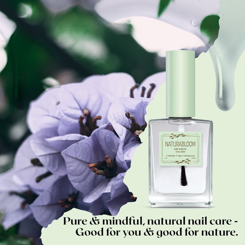 NATURABLOOM Hard to Believe 3-In-1 Nail Strengthener and Growth Polish - Nail Hardener and Strengthener Professional, Top, & Base Coat at Your Fingertips - Biosourced, Vegan & Breathable Nail Top Coat