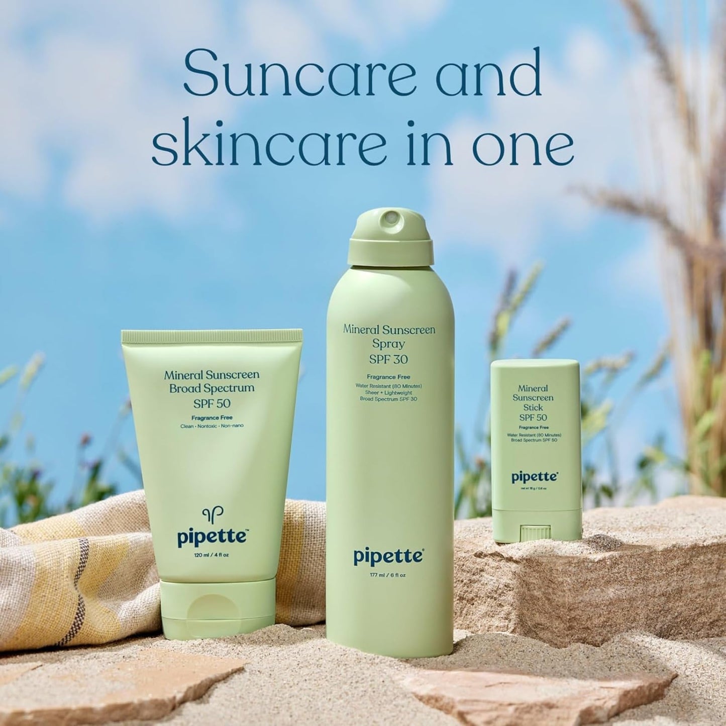 Pipette Mineral Sunscreen - SPF 50 Broad Spectrum Baby Sunblock with Non-Nano Zinc, UVB/UVA Non-Toxic Sun Protection for Kids & Sensitive Skin